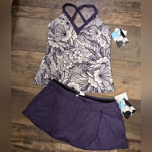 Nwt Simply Swim 2 Piece Tankini Top Swim Skirt Swimsuit 16 XL Purple